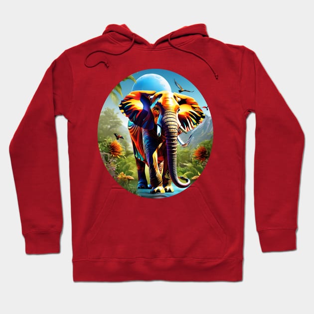 Vibrant Pachyderm: A Symphony of Colors Hoodie by AlexBRD